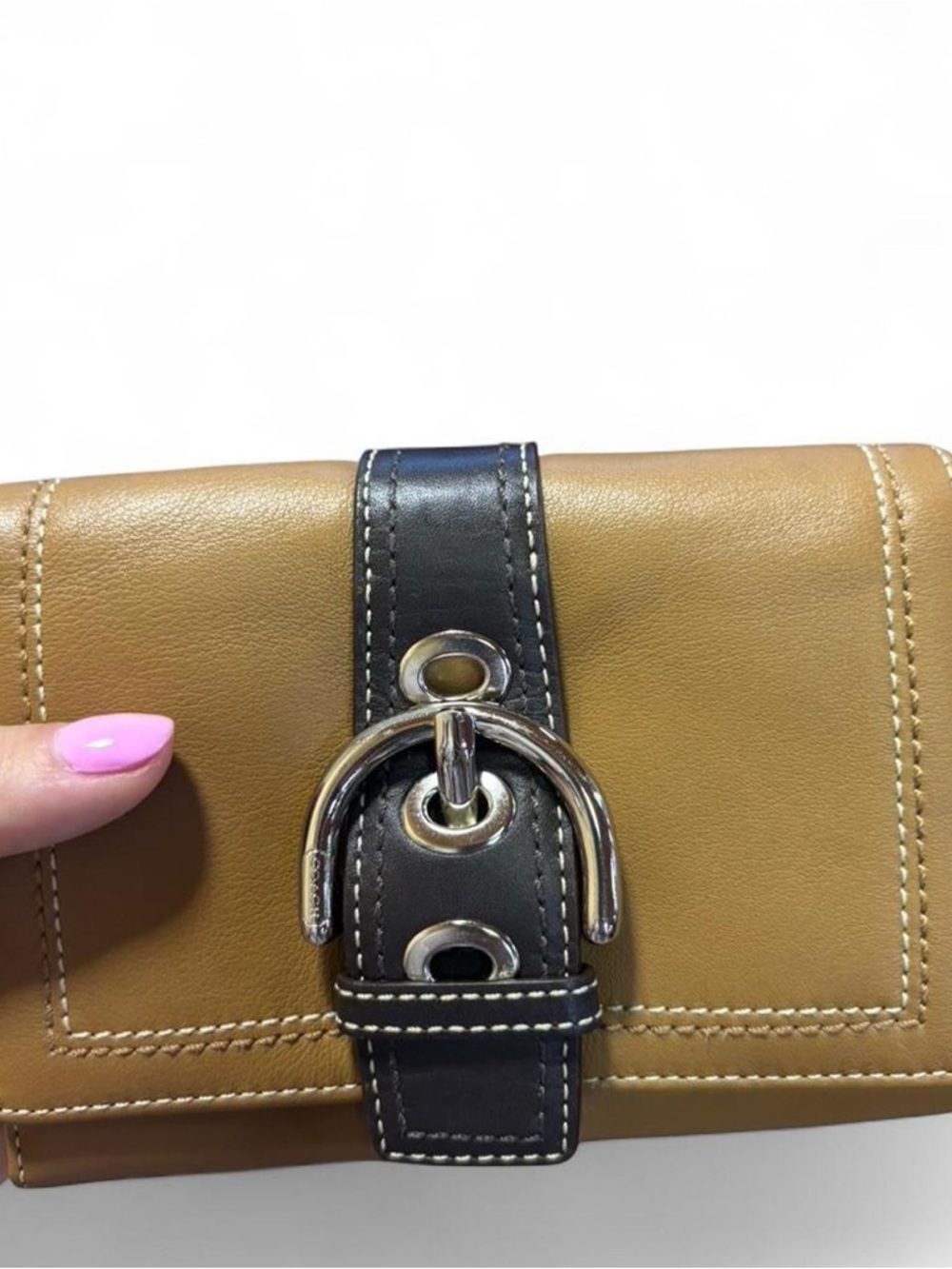Coach Two-Tone Buckle Wallet in Tan and Black